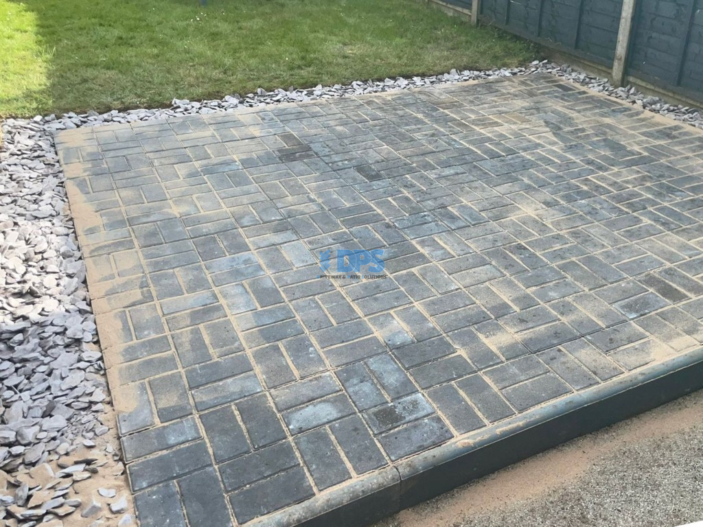 Block Paved Patio with French Gravel Drain in Gloucester