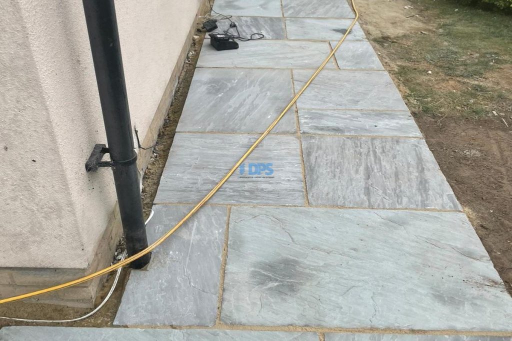 Grey Sandstone Slabbed Patio with Buff Grout in Cheltenham (2)