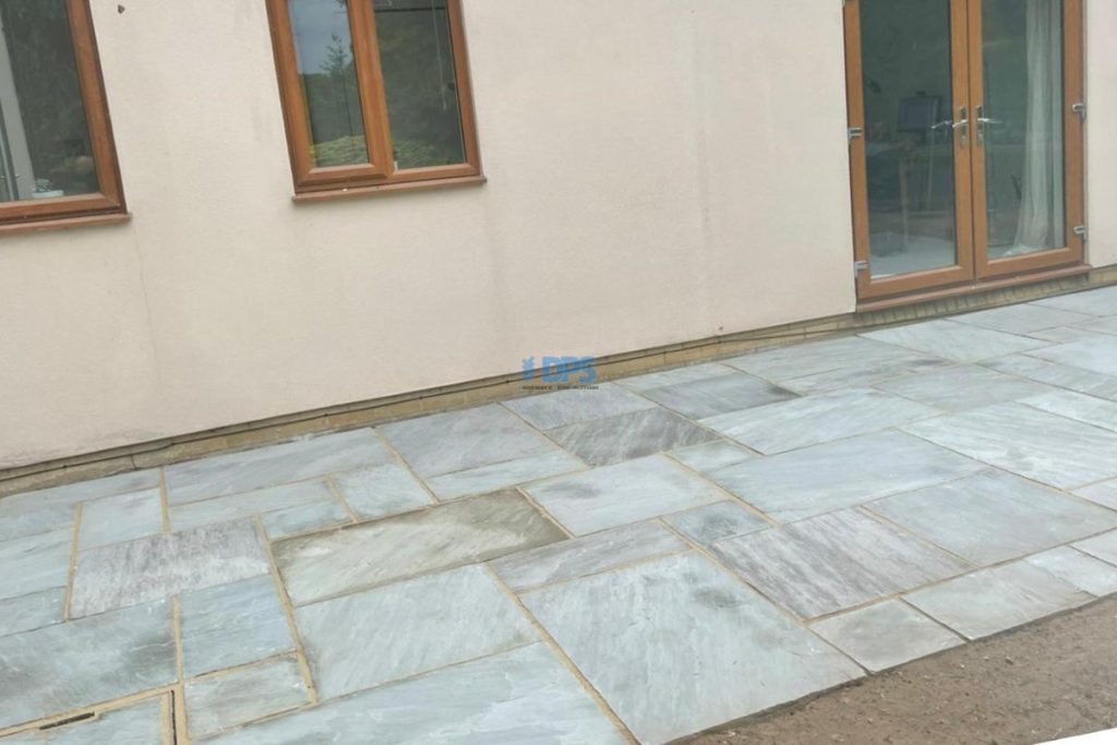 Grey Sandstone Slabbed Patio with Buff Grout in Cheltenham (3)