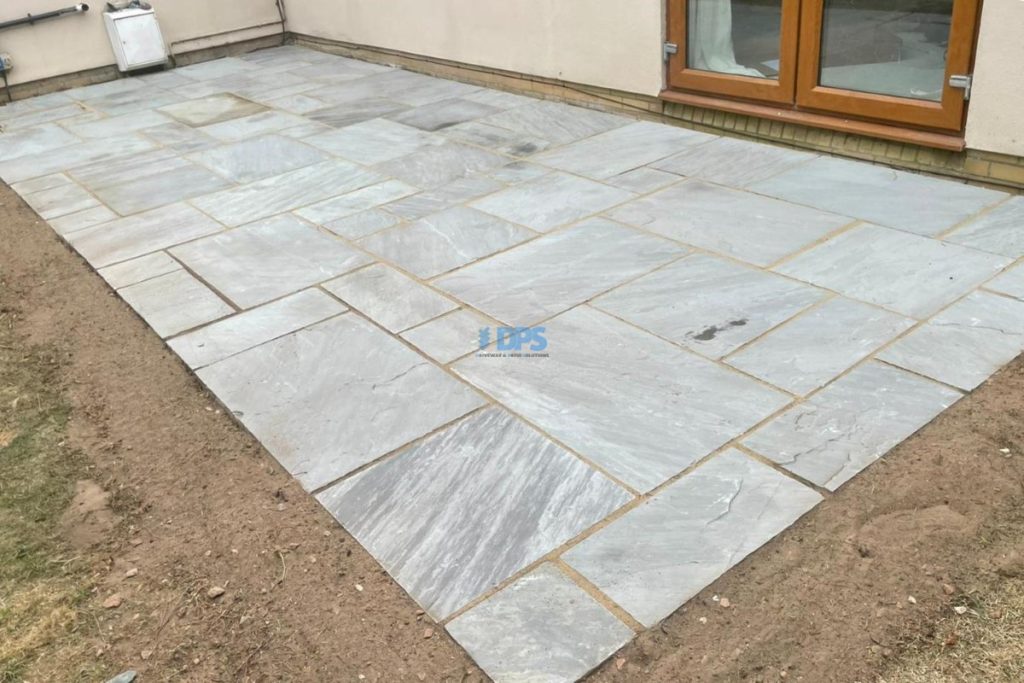 Grey Sandstone Slabbed Patio with Buff Grout in Cheltenham (7)